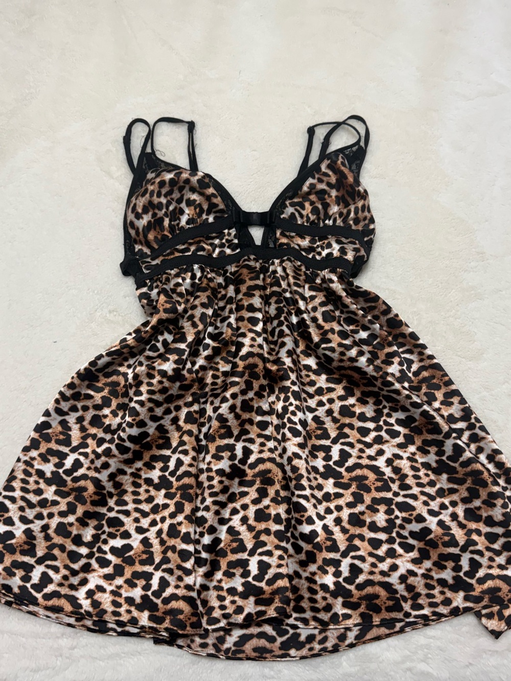 LA VIE EN ROSE Satin Chemise Nightdress Leopard Print Size M EUC